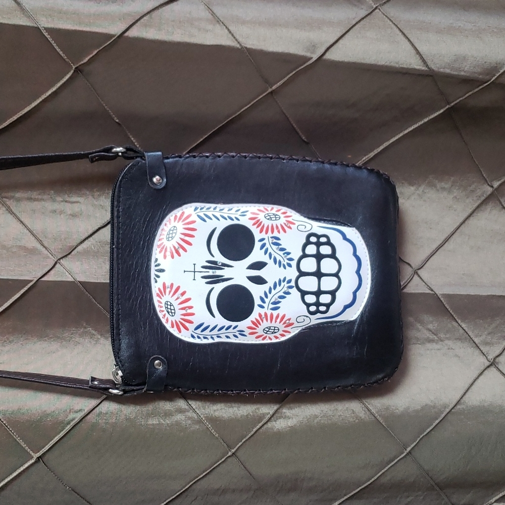 EUC- Artisan Made Leather Sugar Skull Crossbody Bag